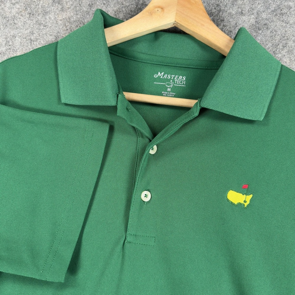Masters Tech Shirt Mens Medium Green Golf Polo Augusta National Logo Embroidered